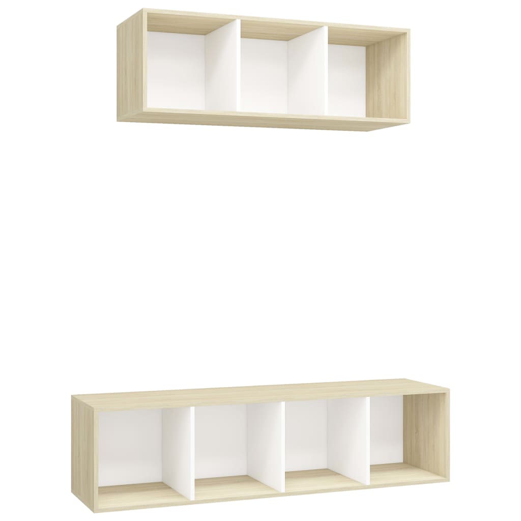 2 pcs conjunto móveis de TV contraplacado branco e carv. sonoma