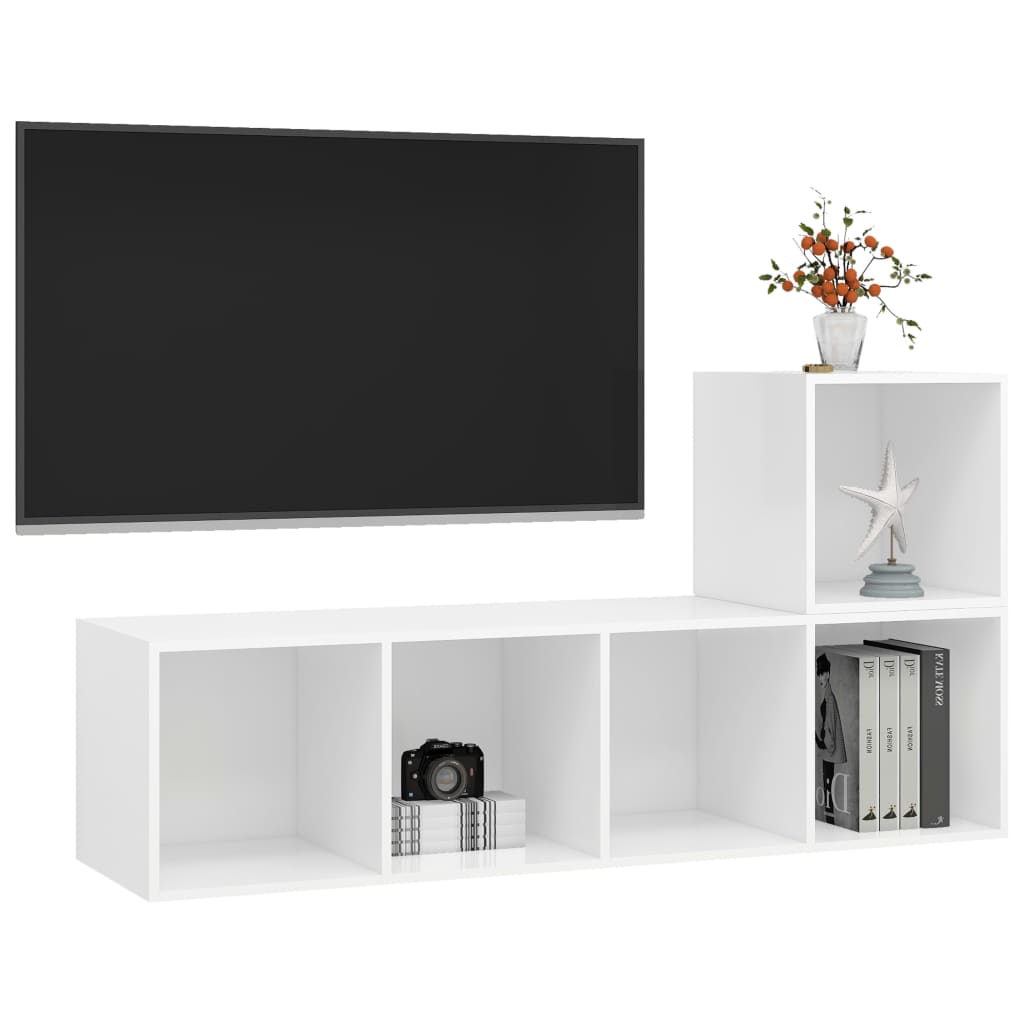 2 pcs conjunto de móveis de TV contraplacado branco