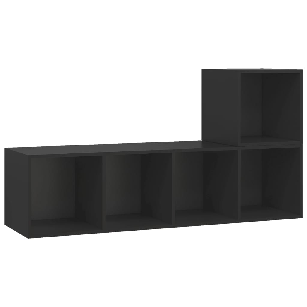 2 pcs conjunto de móveis de TV contraplacado preto