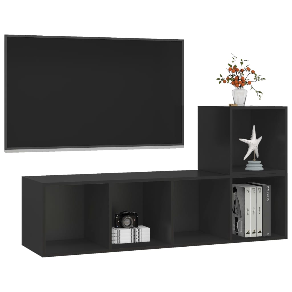 2 pcs conjunto de móveis de TV contraplacado preto