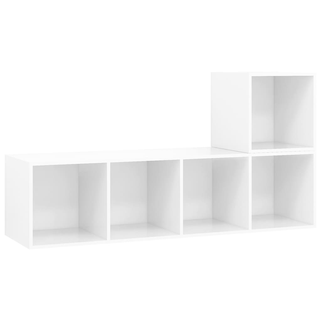 2 pcs conjunto de móveis de TV contraplacado branco brilhante