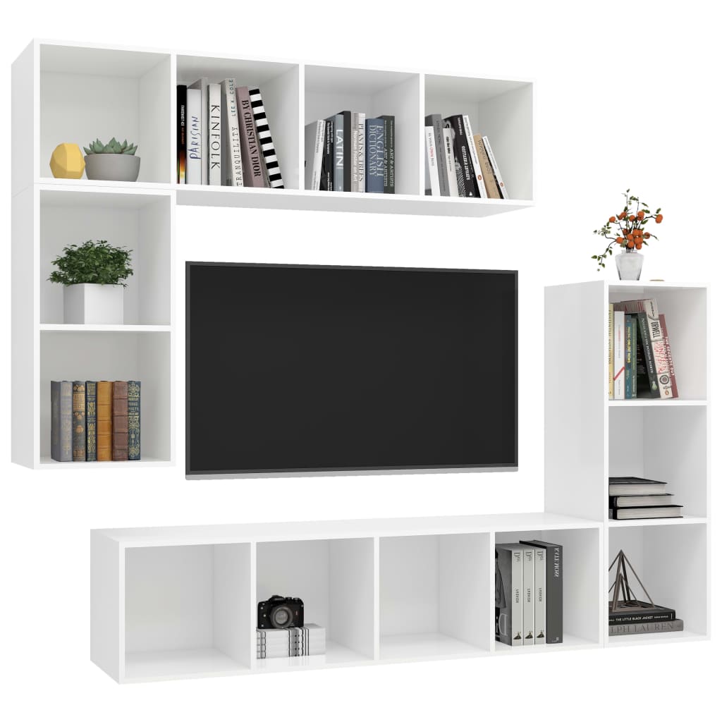 Conjunto móveis de TV 4 pcs madeira processada branco