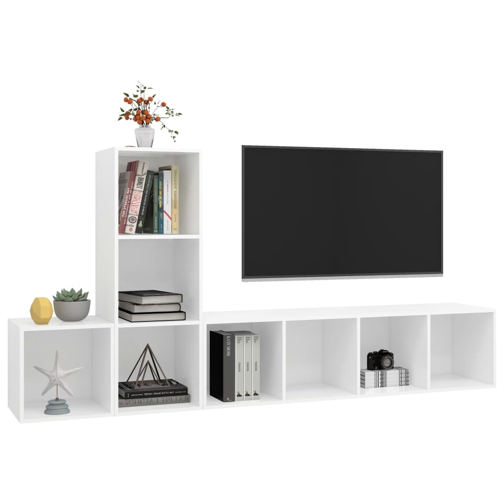 3 pcs conjunto de móveis de TV contraplacado branco