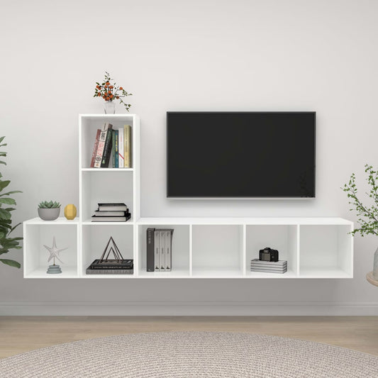 3 pcs conjunto de móveis de TV contraplacado branco