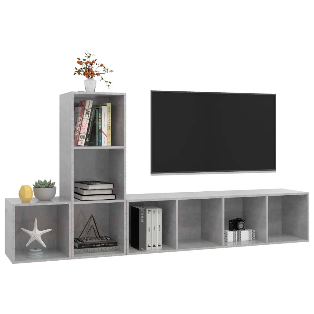 3 pcs conjunto de móveis de TV contraplacado cinzento cimento