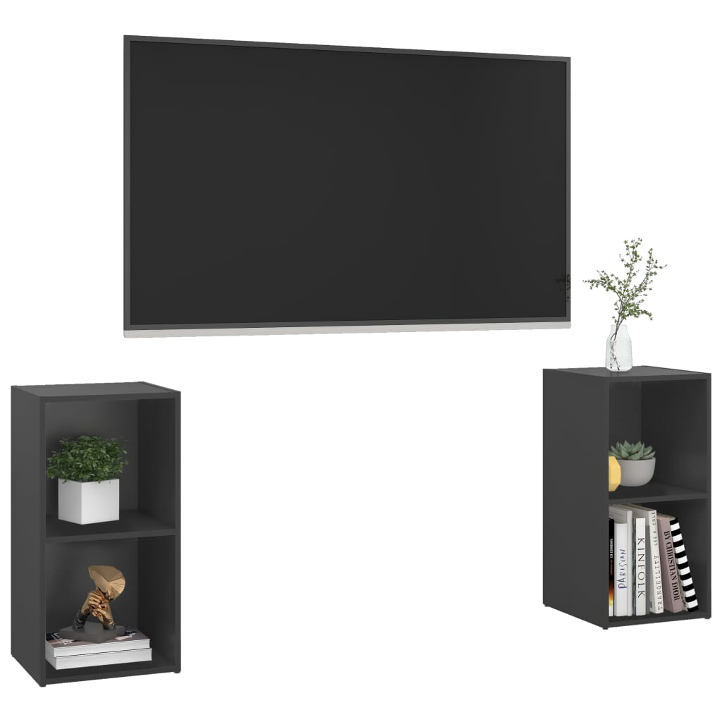 Móveis de TV 2 pcs 72x35x36,5 cm contraplacado cinzento