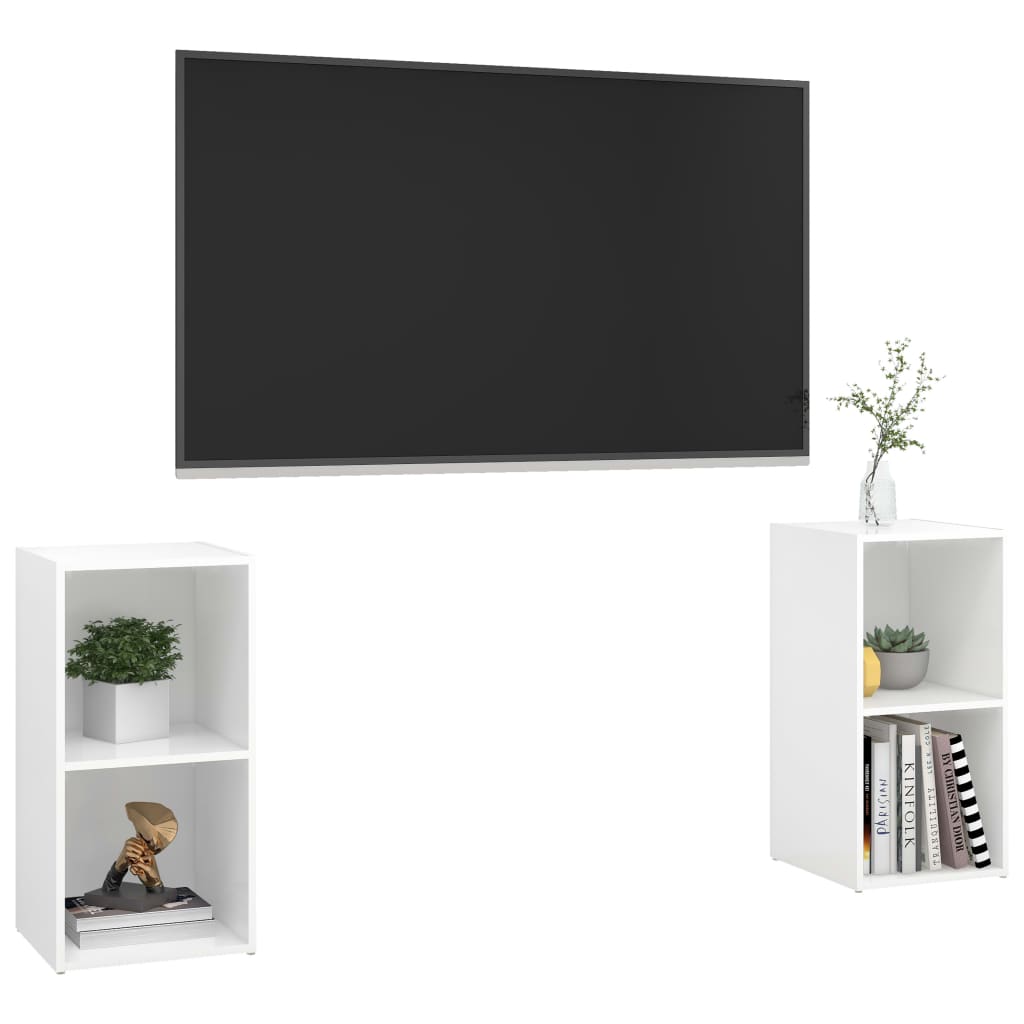 Móveis de TV 2 pcs 72x35x36,5 cm contraplacado branco brilhante