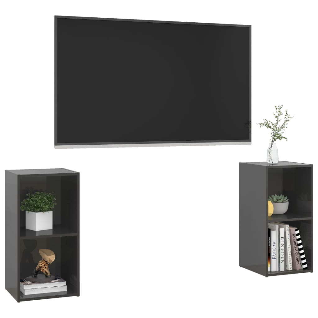 Móveis de TV 2 pcs 72x35x36,5 cm contraplacado cinza brilhante