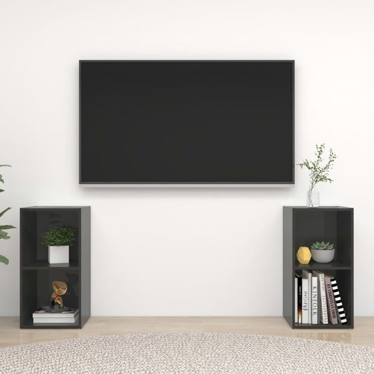 Móveis de TV 2 pcs 72x35x36,5 cm contraplacado cinza brilhante