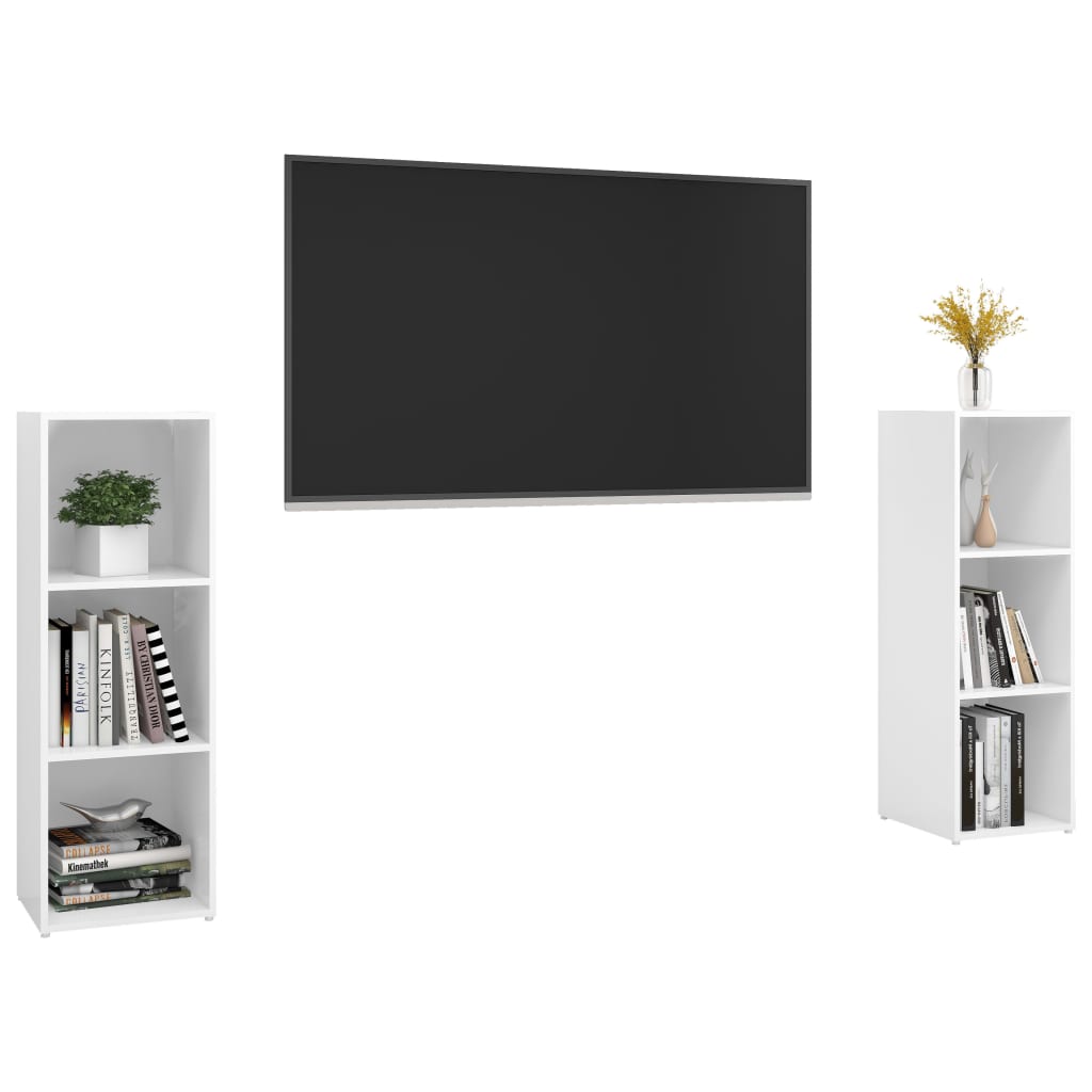 Móveis de TV 2 pcs 107x35x37 cm contraplacado branco brilhante