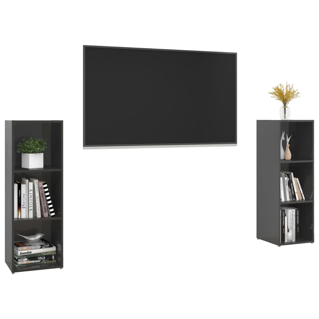 Móveis de TV 2 pcs 107x35x37 cm contraplacado cinza brilhante