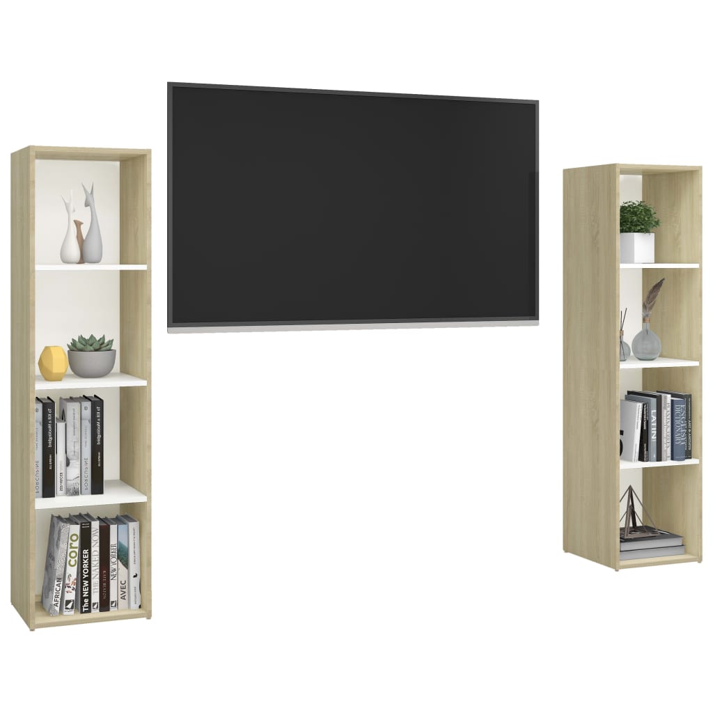 Móveis de TV 2pcs 142,5x35x36,5cm contrapl. branco/carv. sonoma