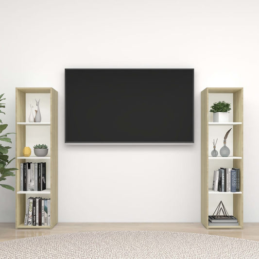 Móveis de TV 2pcs 142,5x35x36,5cm contrapl. branco/carv. sonoma