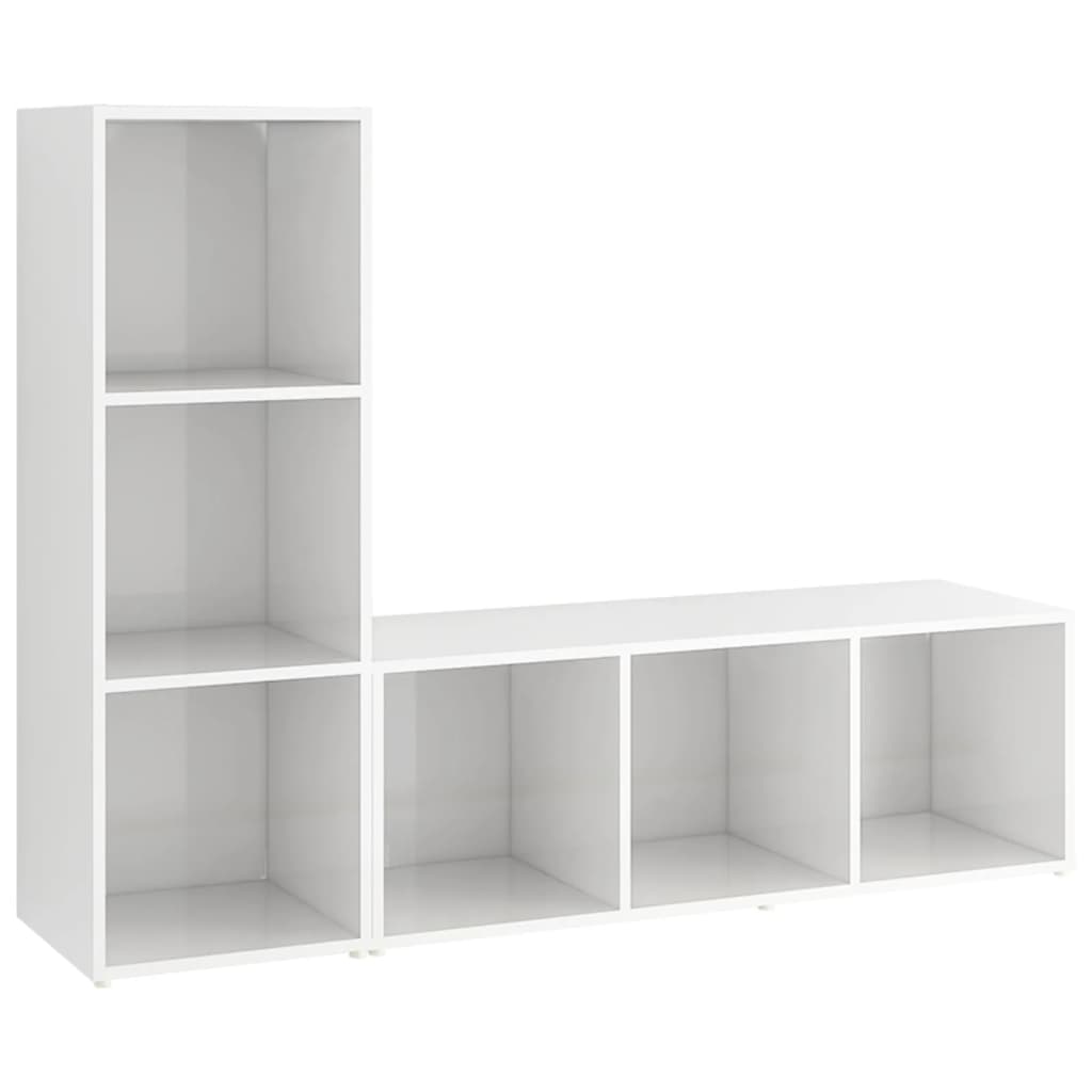 Móveis de TV 2 pcs 107x35x37 cm contraplacado branco brilhante