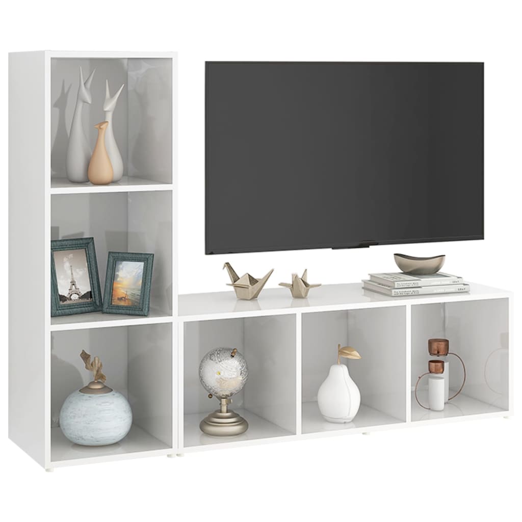 Móveis de TV 2 pcs 107x35x37 cm contraplacado branco brilhante