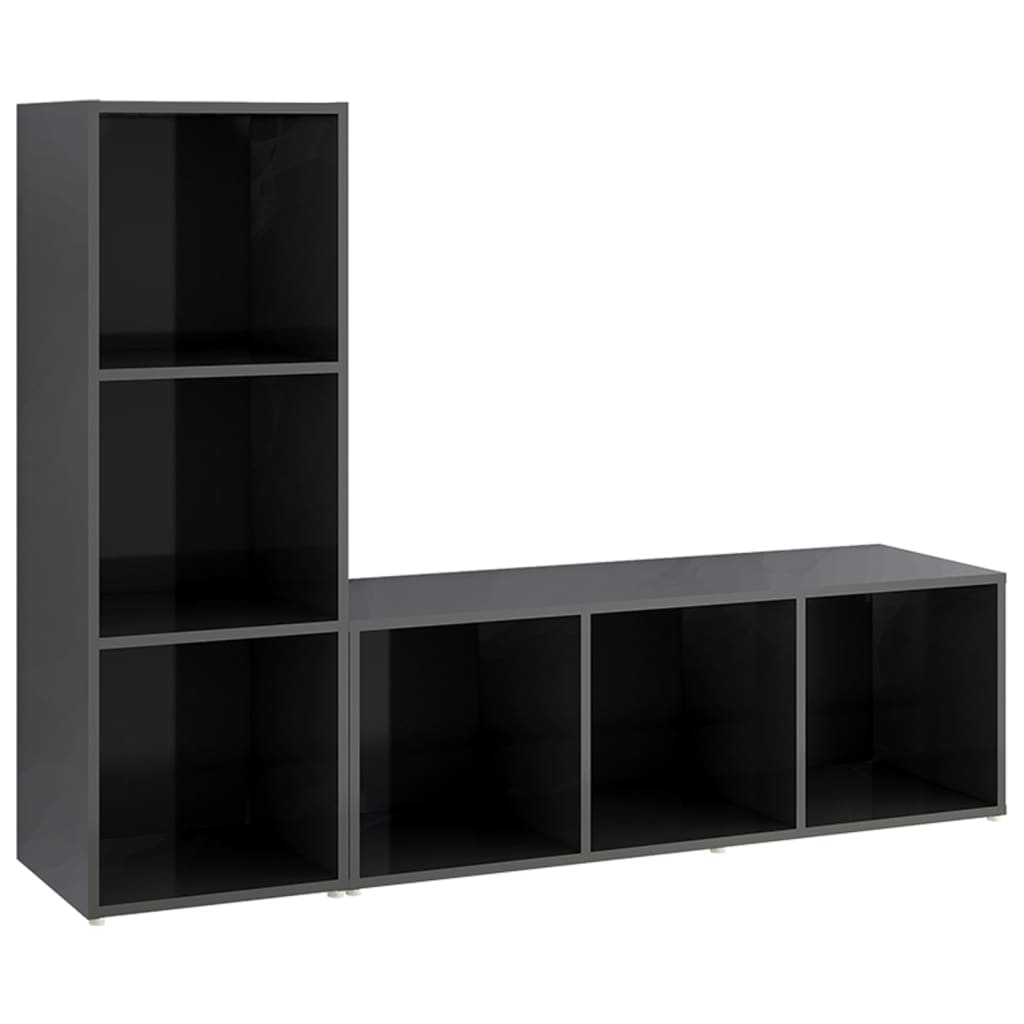 Móveis de TV 2 pcs 107x35x37 cm contraplacado cinza brilhante