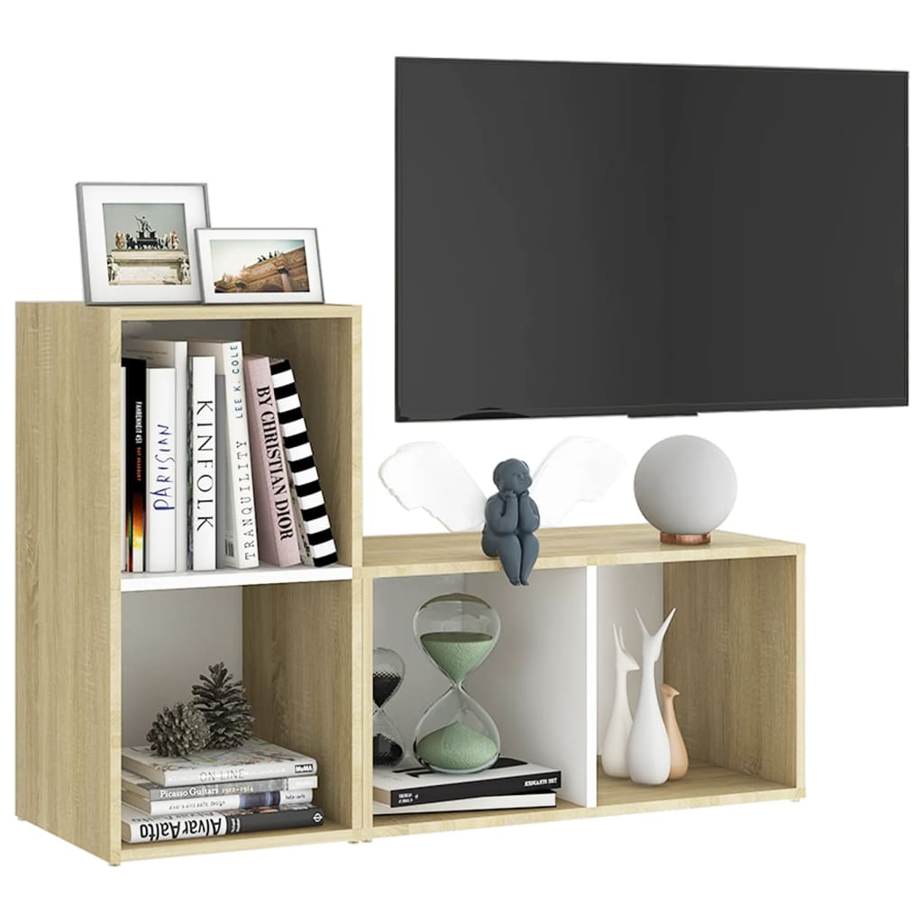 Móveis de TV 2 pcs 72x35x36,5cm contrap. branco/carvalho sonoma