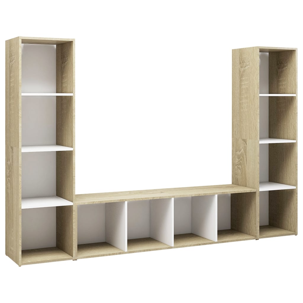 Móveis de TV 3pcs 142,5x35x36,5cm contrapl. branco/carv. sonoma