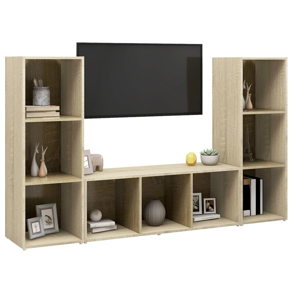 Móveis de TV 3 pcs 107x35x37 cm contraplacado carvalho sonoma