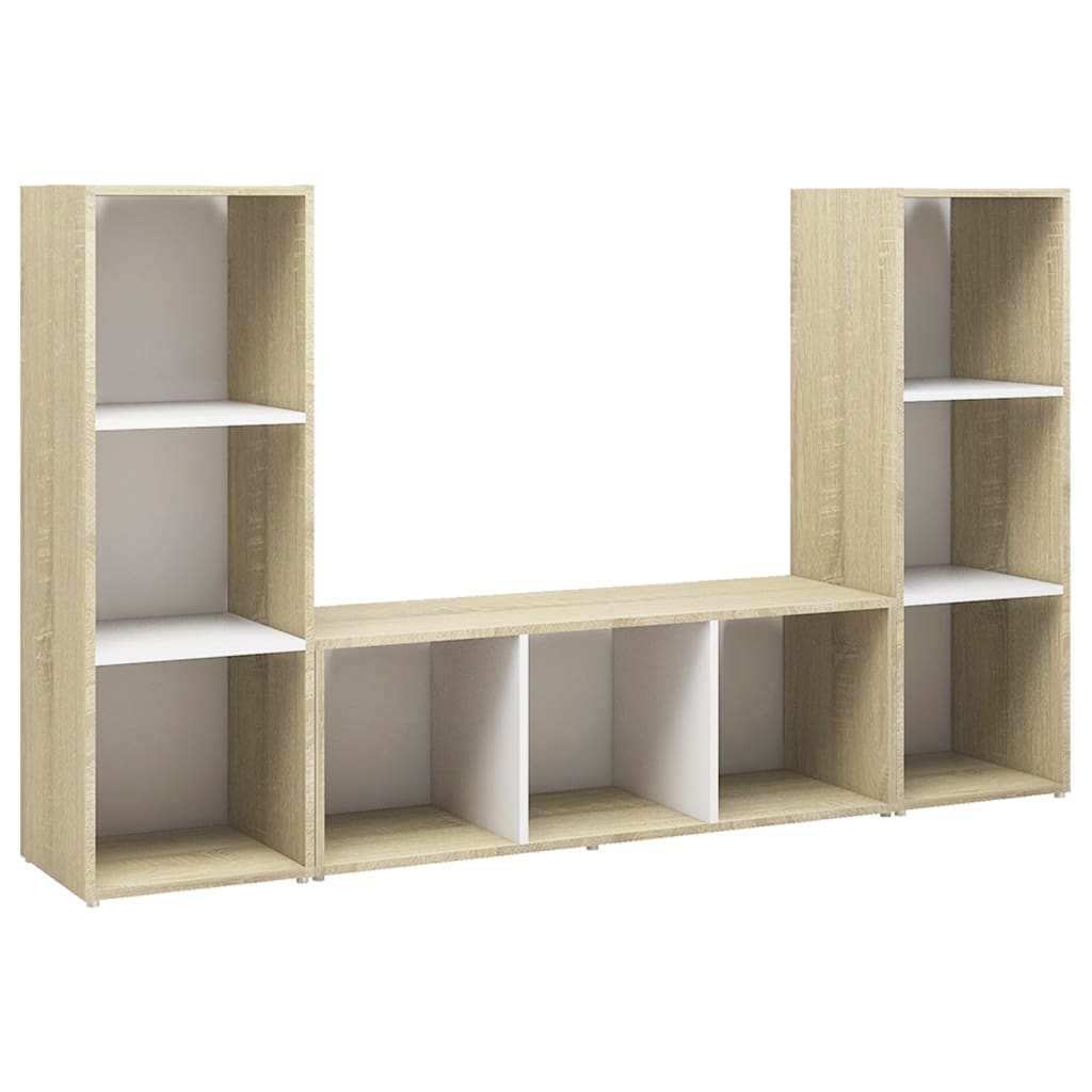 Móveis de TV 3pcs 107x35x37cm contrapl. branco/carvalho sonoma