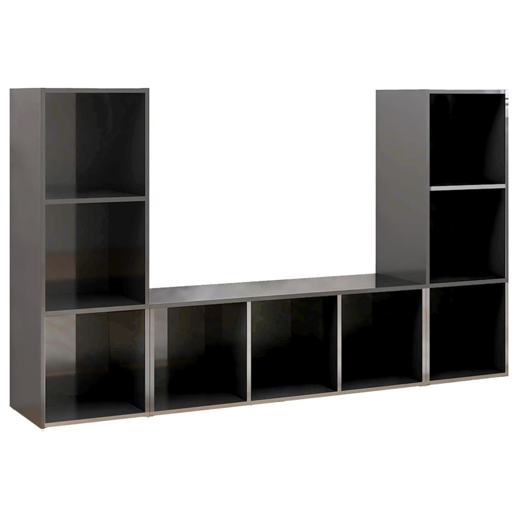 Móveis de TV 3 pcs 107x35x37 cm contraplacado cinza brilhante