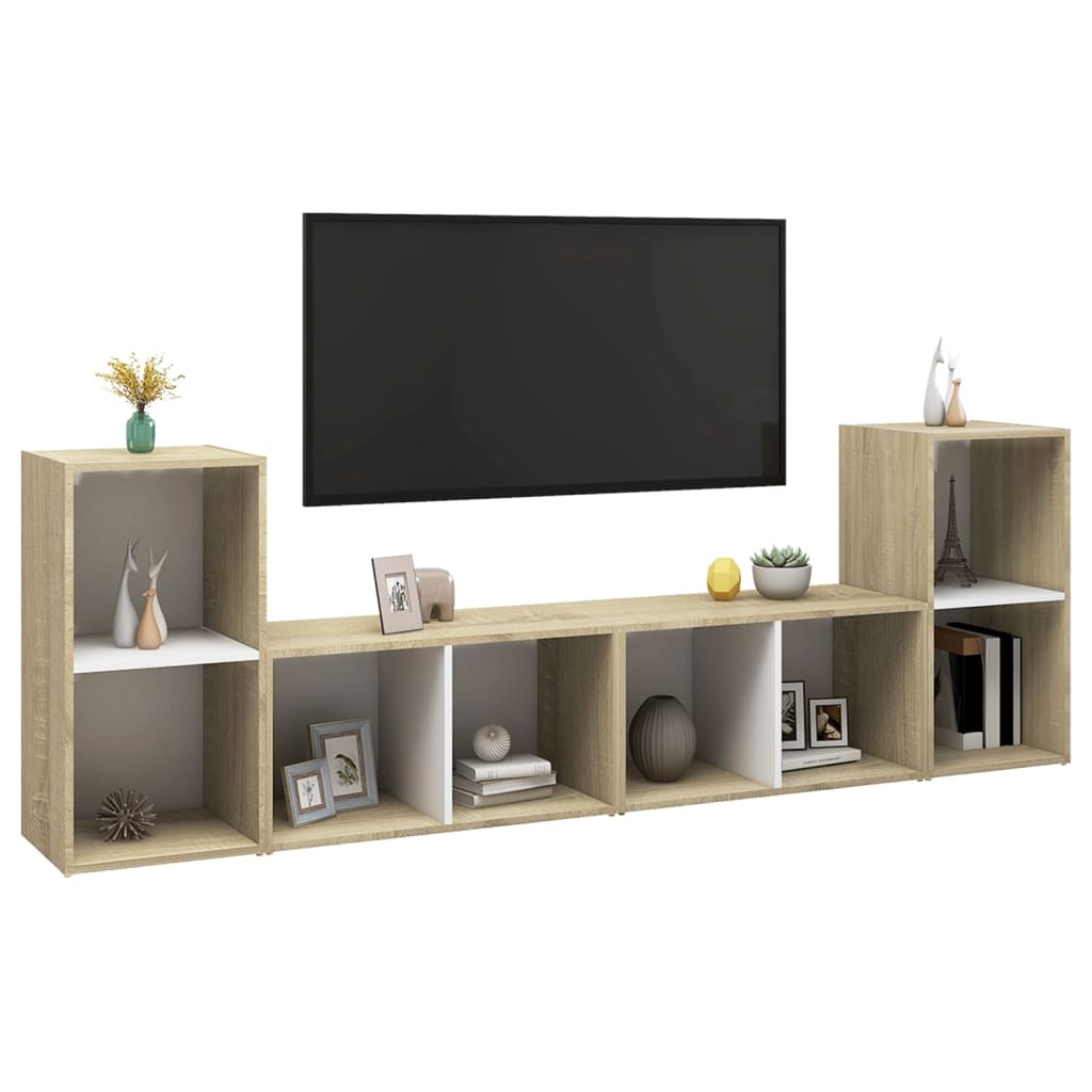 Móveis de TV 4 pcs 72x35x36,5cm contrap. branco/carvalho sonoma