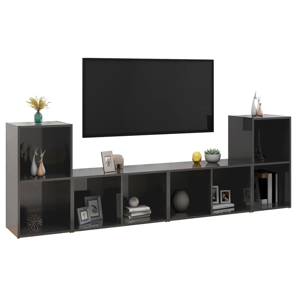 Móveis de TV 4 pcs 72x35x36,5 cm contraplacado cinza brilhante