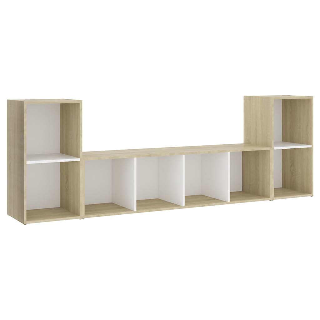 3 pcs conjunto móveis de TV contraplacado branco e carv. sonoma