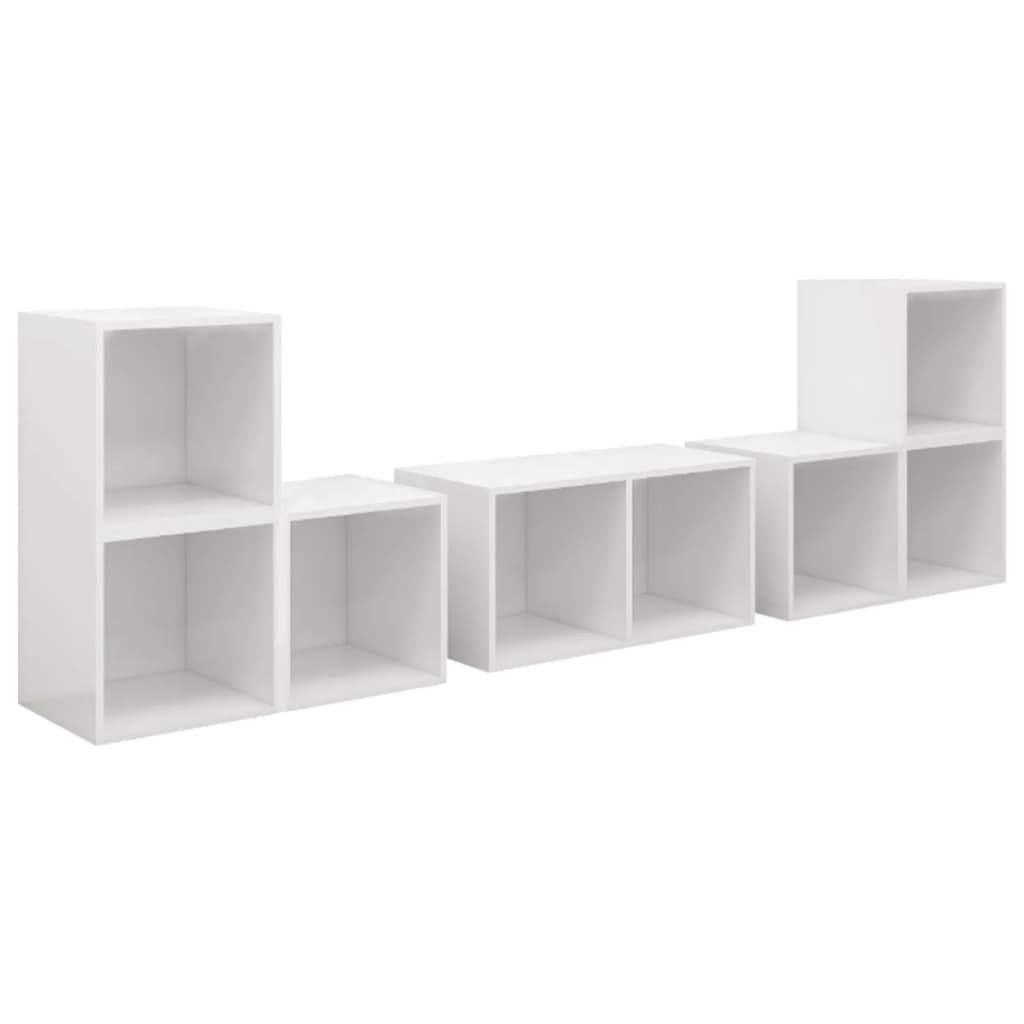 6 pcs conjunto de móveis de TV contraplacado branco brilhante