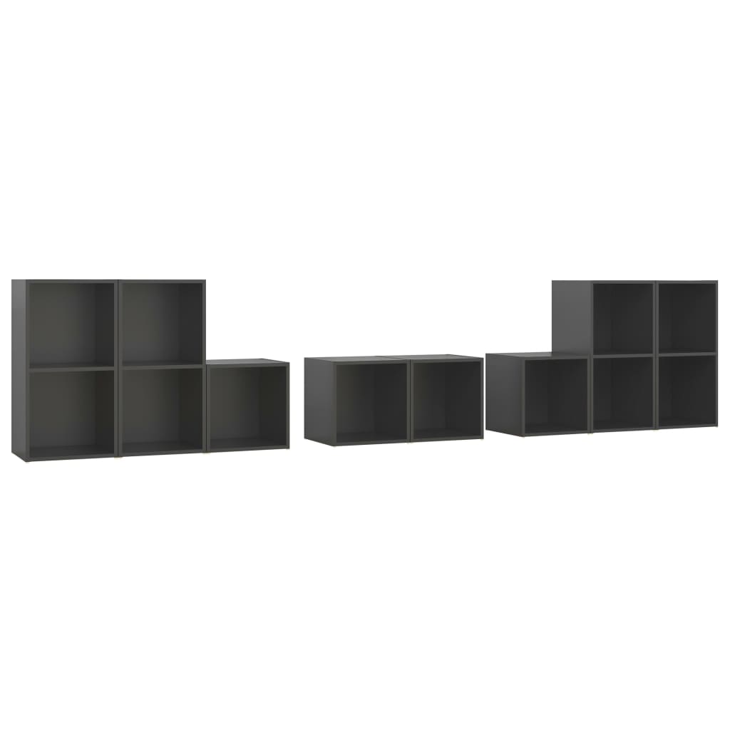 8 pcs conjunto de móveis de TV contraplacado cinzento