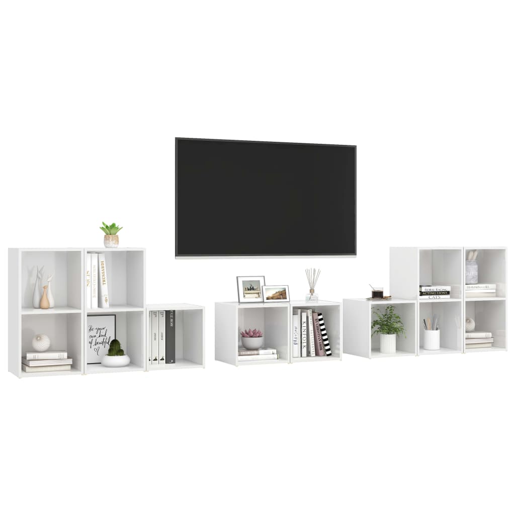 8 pcs conjunto de móveis de TV contraplacado branco brilhante