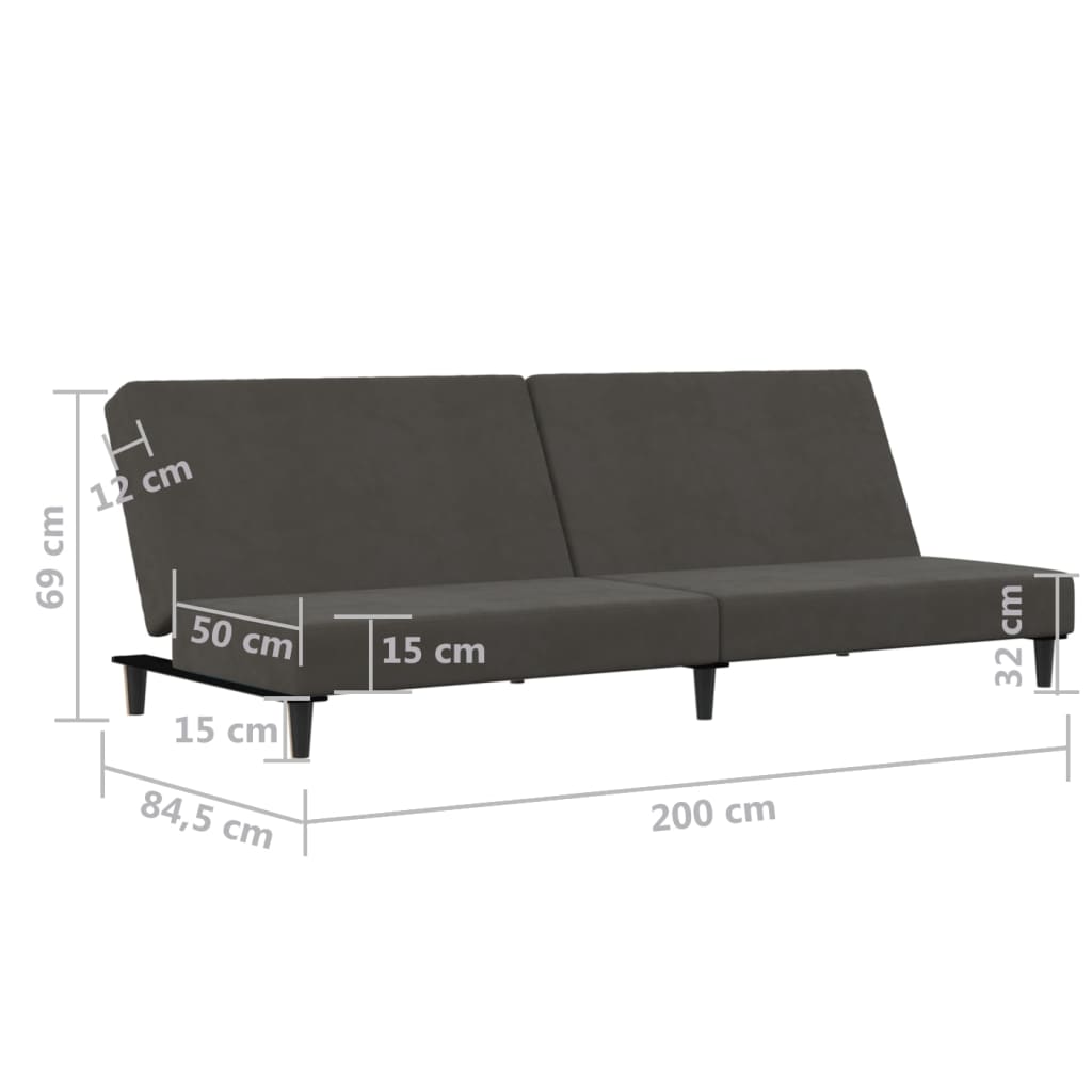 Sofá-cama de 2 lugares veludo cinzento-escuro