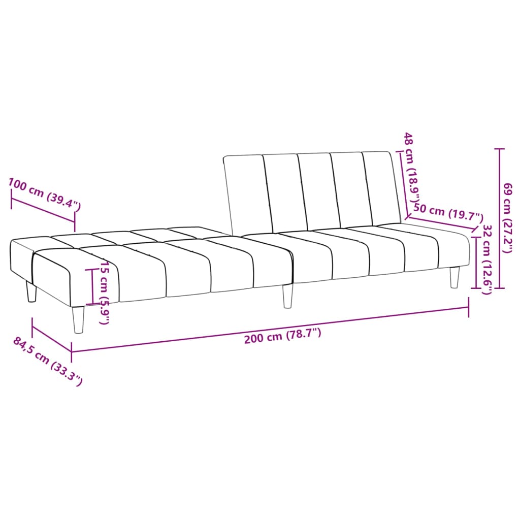 Sofá-cama de 2 lugares veludo castanho