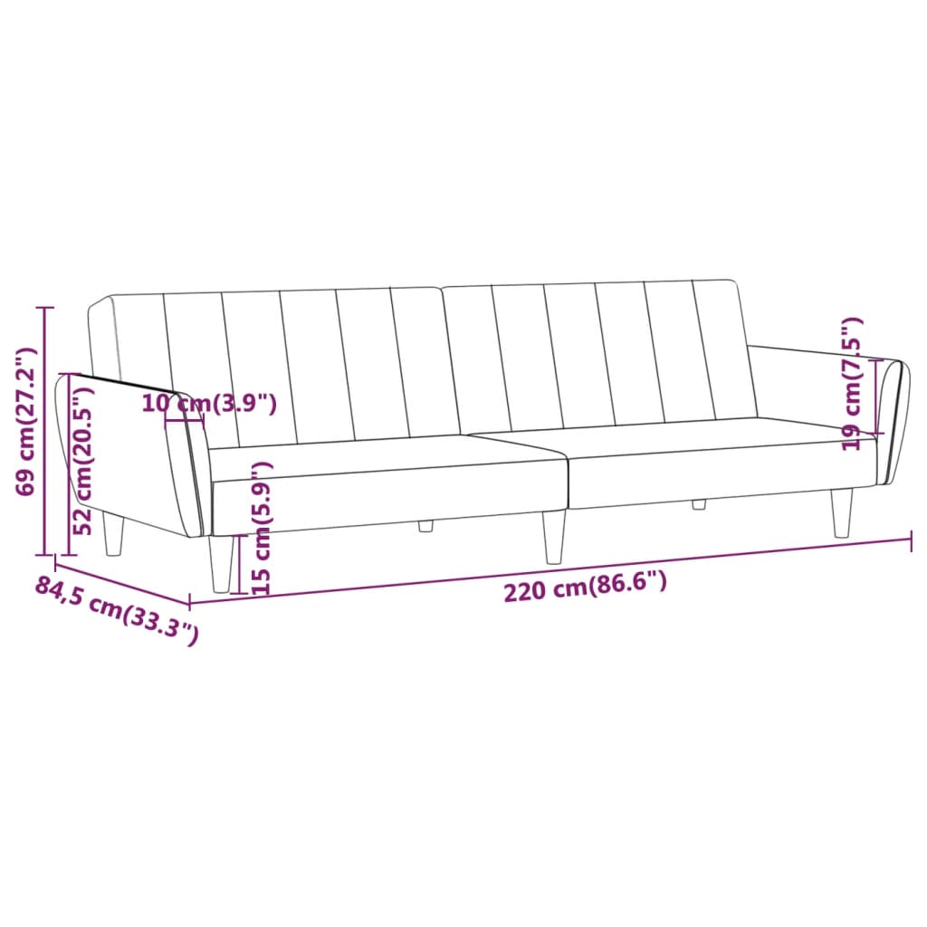 Sofá-cama de 2 lugares veludo cinzento-claro