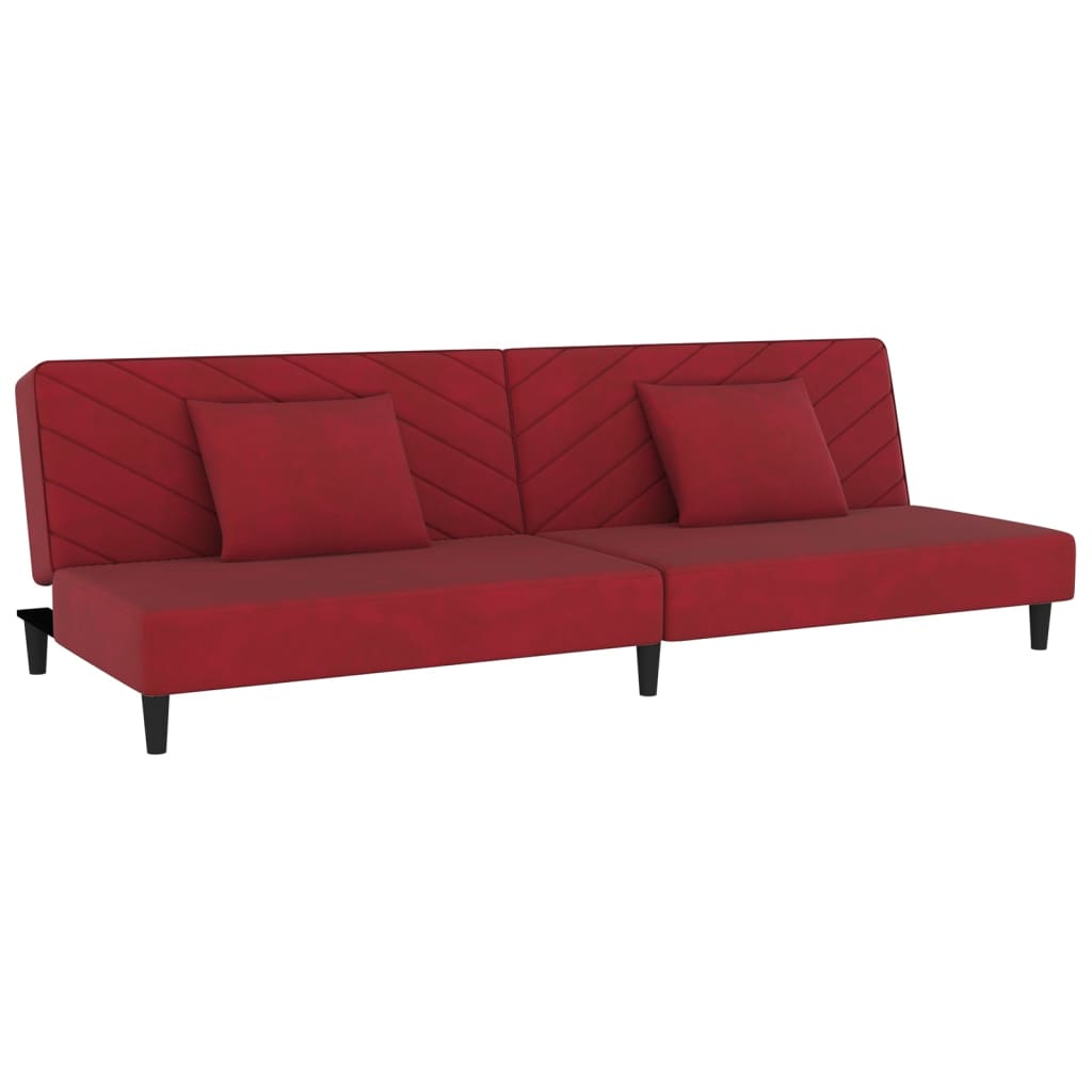 Sofá-cama 2 lugares com duas almofadas veludo vermelho tinto