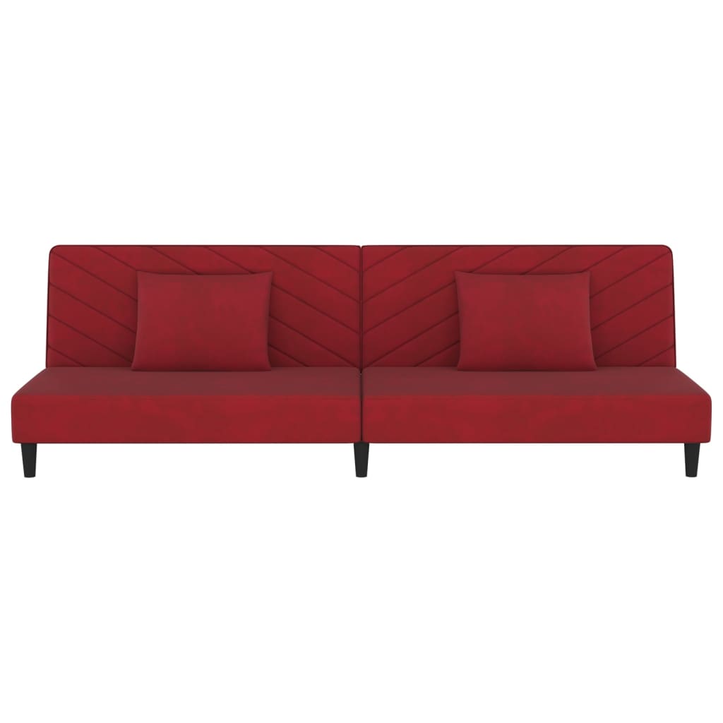 Sofá-cama 2 lugares com duas almofadas veludo vermelho tinto