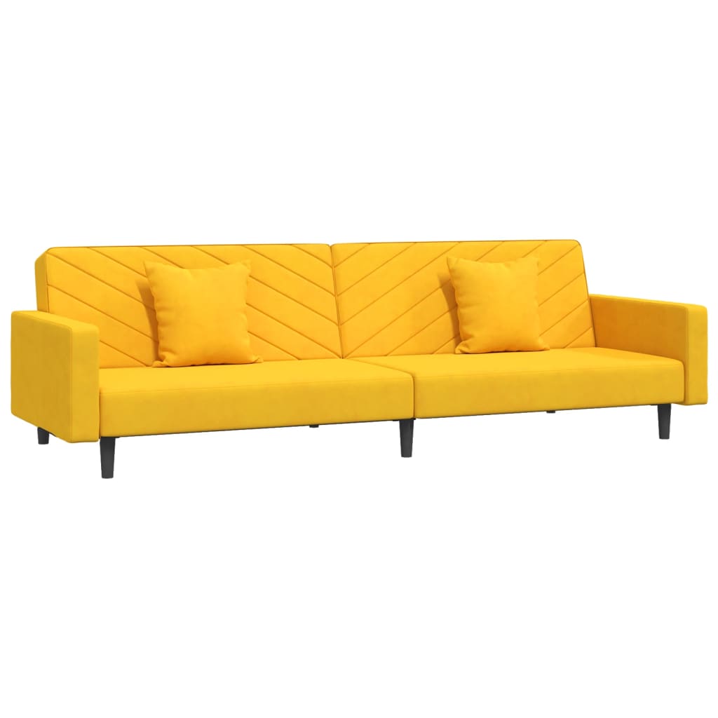 Sofá-cama 2 lugares com duas almofadas veludo amarelo