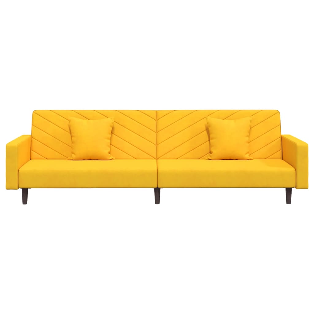 Sofá-cama 2 lugares com duas almofadas veludo amarelo