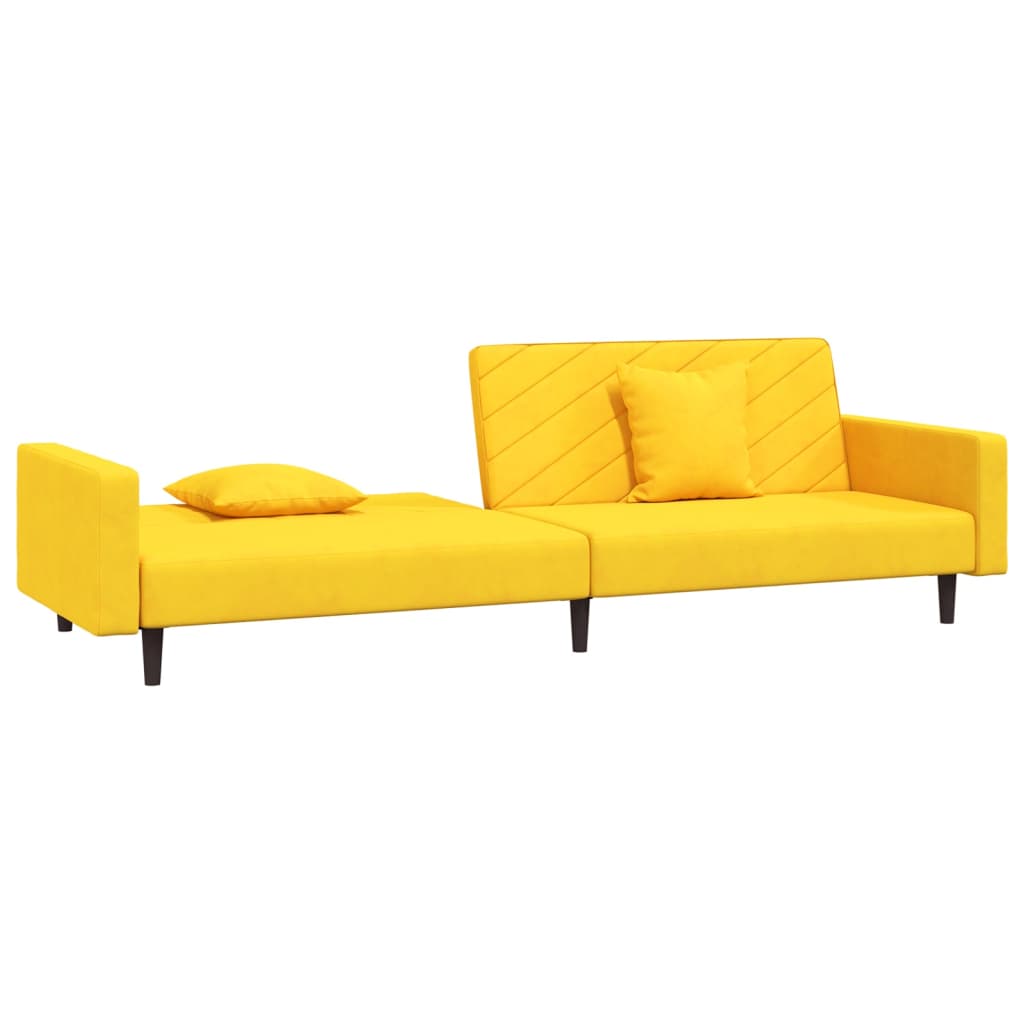 Sofá-cama 2 lugares com duas almofadas veludo amarelo