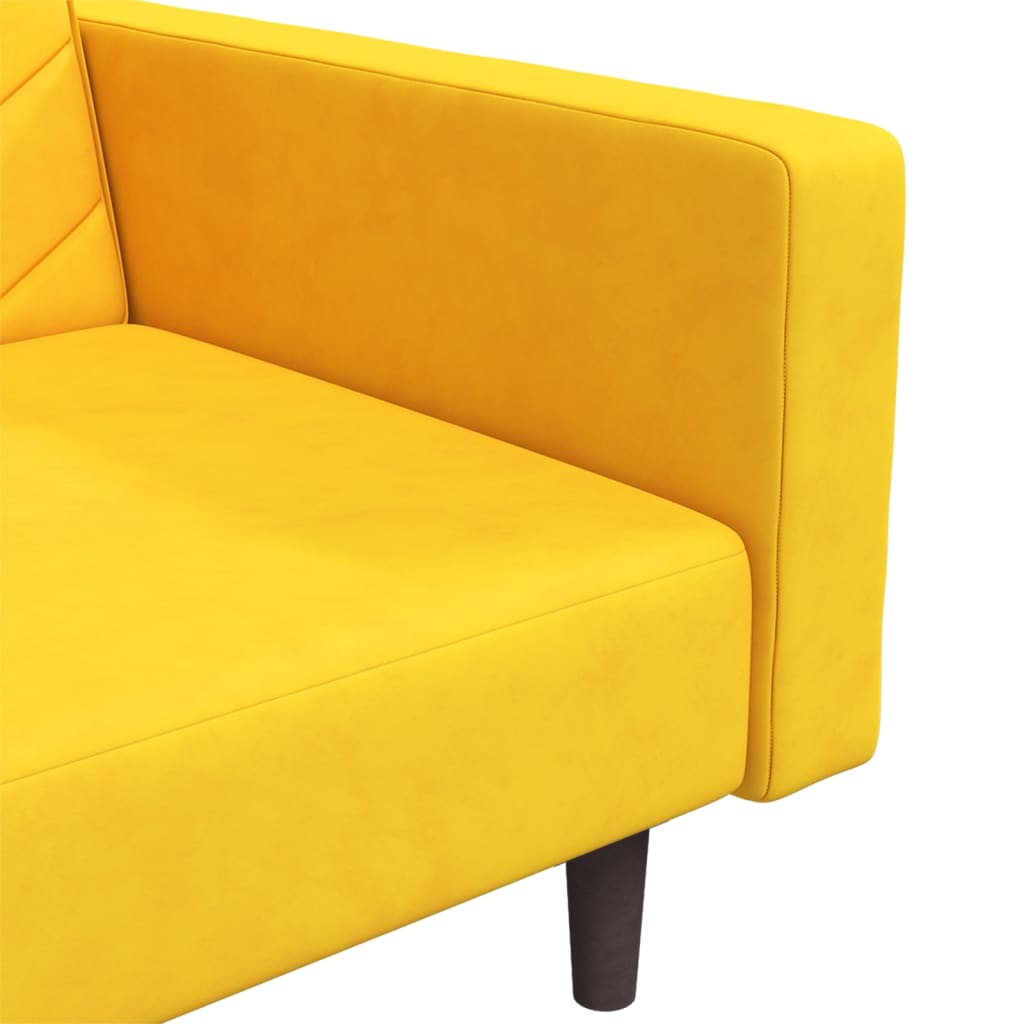 Sofá-cama 2 lugares com duas almofadas veludo amarelo