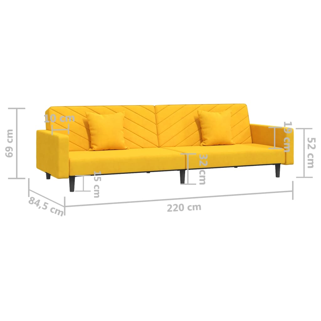 Sofá-cama 2 lugares com duas almofadas veludo amarelo