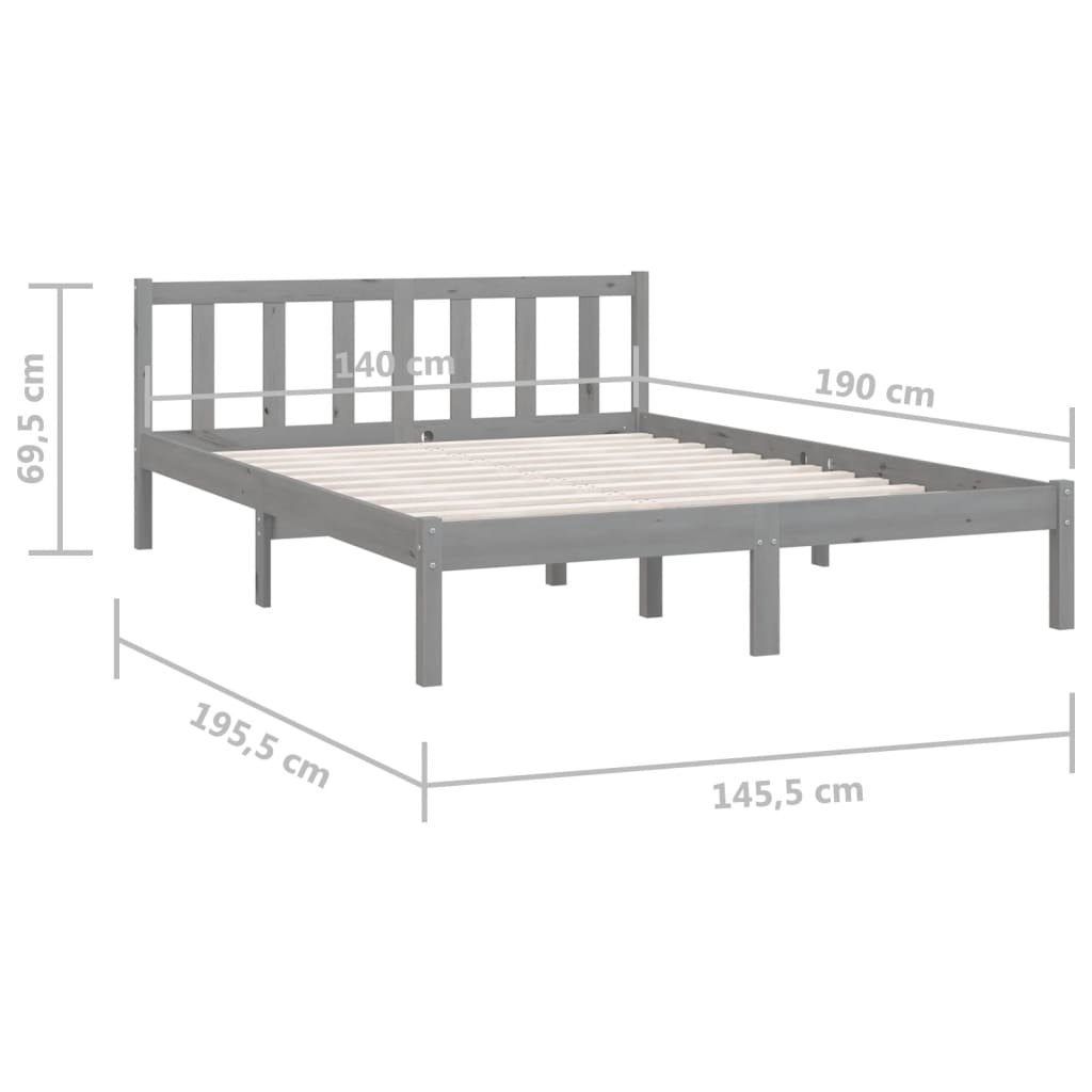 Estrutura de cama 140x190 cm pinho maciço cinzento