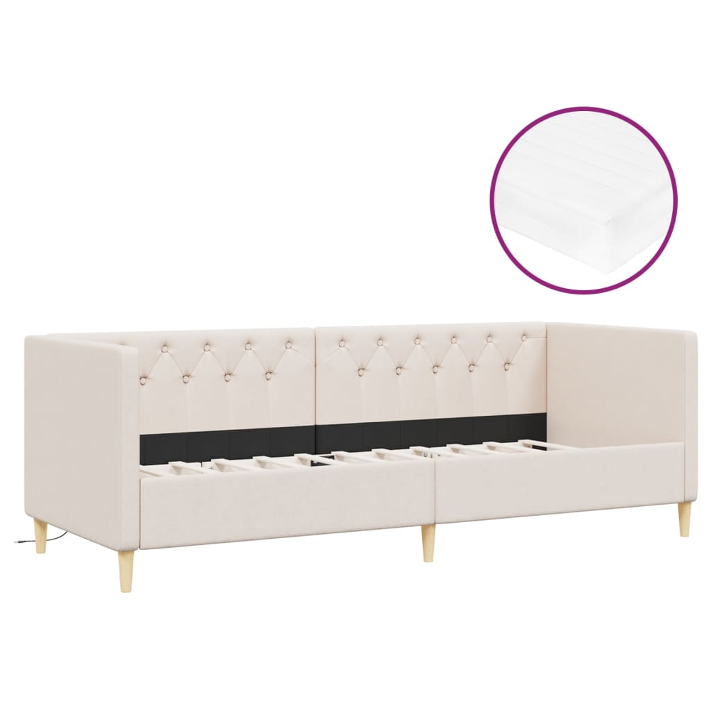 Sofá-cama c/ colchão e saída USB 90x200 cm tecido cor creme