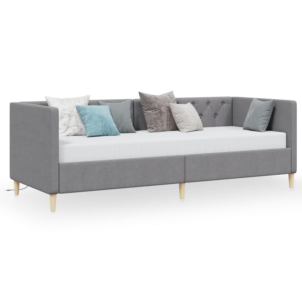 Sofá-cama c/ colchão e saída USB 90x200 cm tecido cinza-claro