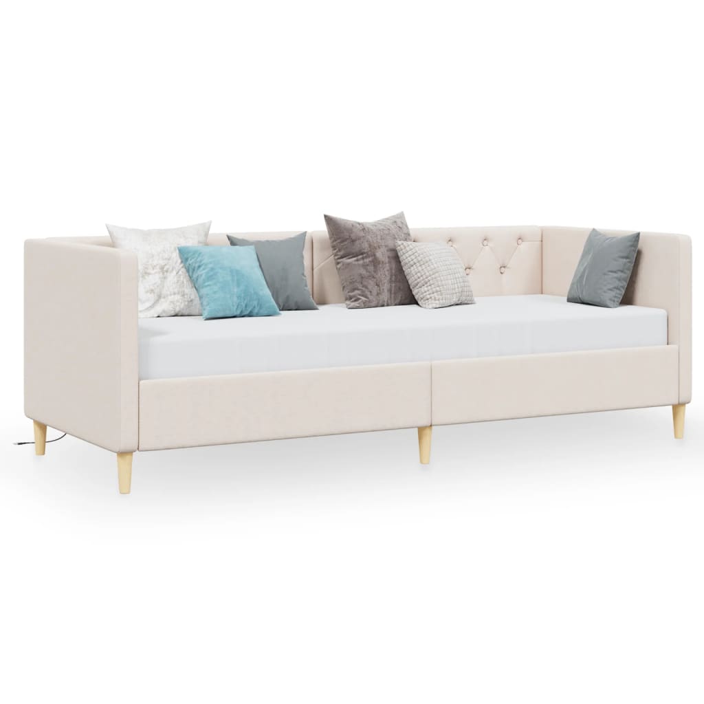 Sofá-cama c/ colchão e saída USB 90x200 cm tecido cor creme