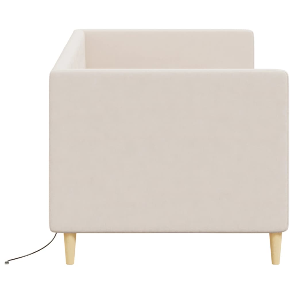 Sofá-cama c/ colchão e saída USB 90x200 cm tecido cor creme