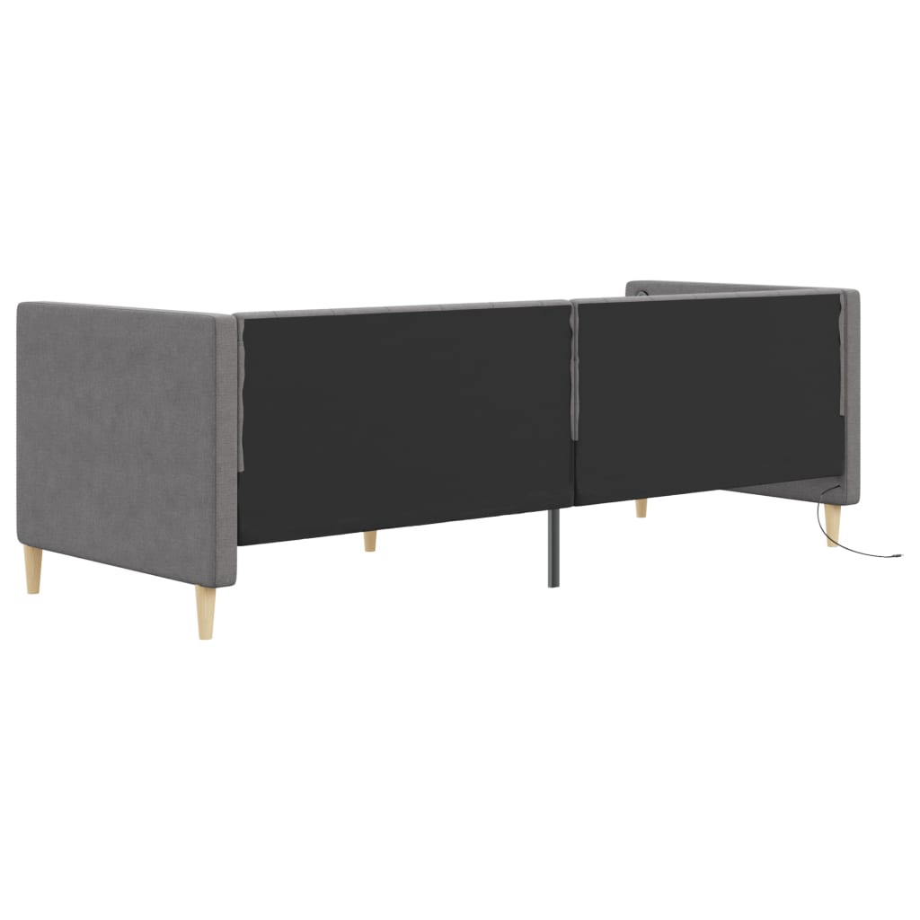 Sofá-cama c/ colchão e saída USB 90x200 cm tecido cinza-claro