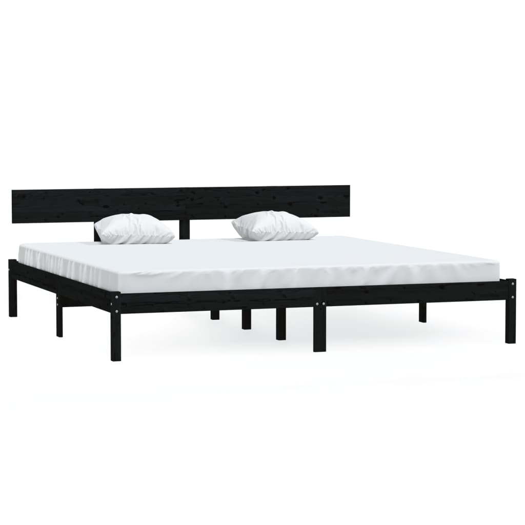 Estrutura de cama 200x200 cm pinho maciço preto