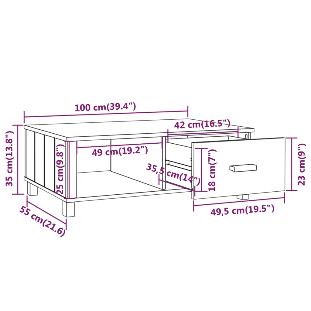 Mesa de centro HAMAR 100x55x35 cm pinho maciço castanho-mel