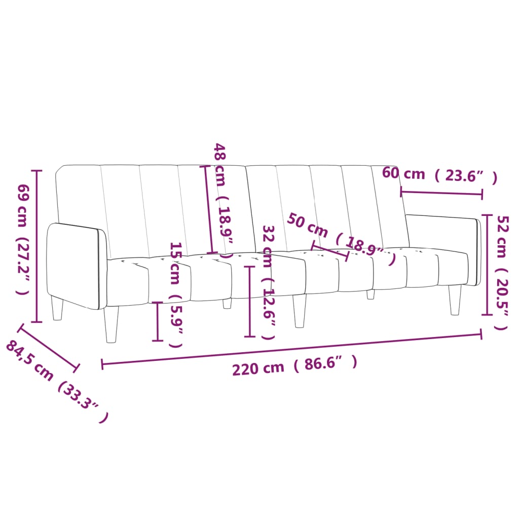 Sofá-cama de 2 lugares tecido microfibra cinzento-claro